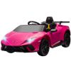 Qaba 12V Lamborghini Huracan Licensed Kids Electric Car with Parent Remote Control, Spring Suspension, Training Wheel, Pink