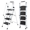 White four-step ladder, light folding four-step stool, wide anti-skid pedal and safety handle, strong steel ladder, multi-purpose ladder