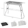 Outsunny Charcoal Barbecue Grill, Stainless Steel Portable Folding Charcoal BBQ Grill, Stainless Steel Camp Picnic Cooker, Silver