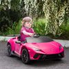 Qaba 12V Lamborghini Huracan Licensed Kids Electric Car with Parent Remote Control, Spring Suspension, Training Wheel, Pink