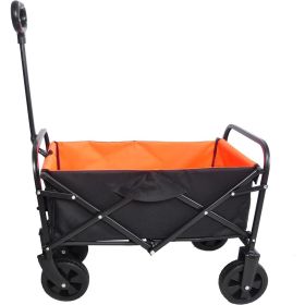 Foldable Wagon 150 Lbs Capacity Outdoor Camping Beach Cart Steel Frame Adjustable Garden Utility Rolling Cart with Wheels Black (Color: Orange)