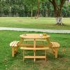 Outdoor 6 Person Picnic Table, 6 person Round Picnic Table with 3 Built-in Benches, Umbrella Hole, Outside Table and Bench Set for Garden, Backyard
